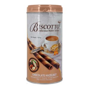 Biscotto Delicious Wafer Stick Tin, Chocolate Hazelnut Rolled Wafer With Chocolate Filling,